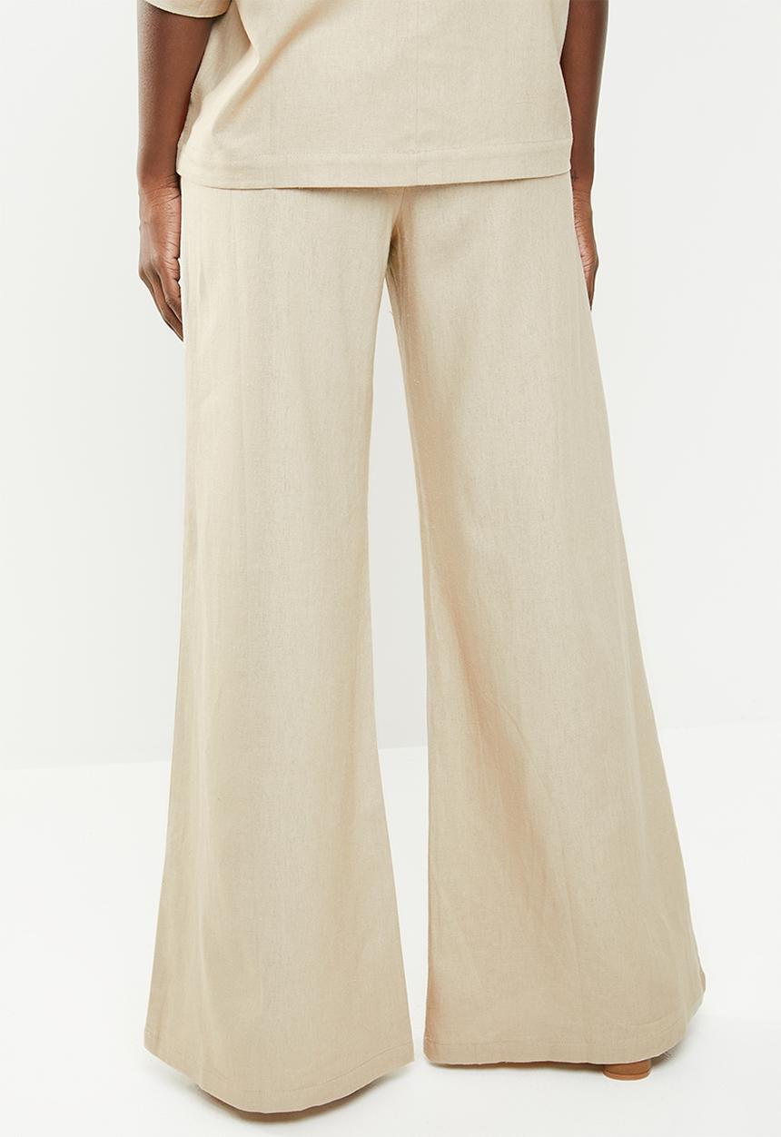 edit - Linen blend wide leg pants - beige