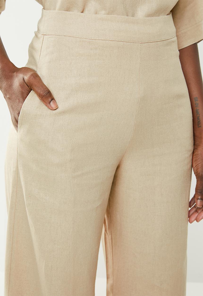 edit - Linen blend wide leg pants - beige