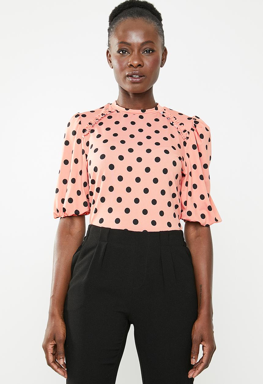 STYLE REPUBLIC - Volume sleeve T-shirt - coral & black