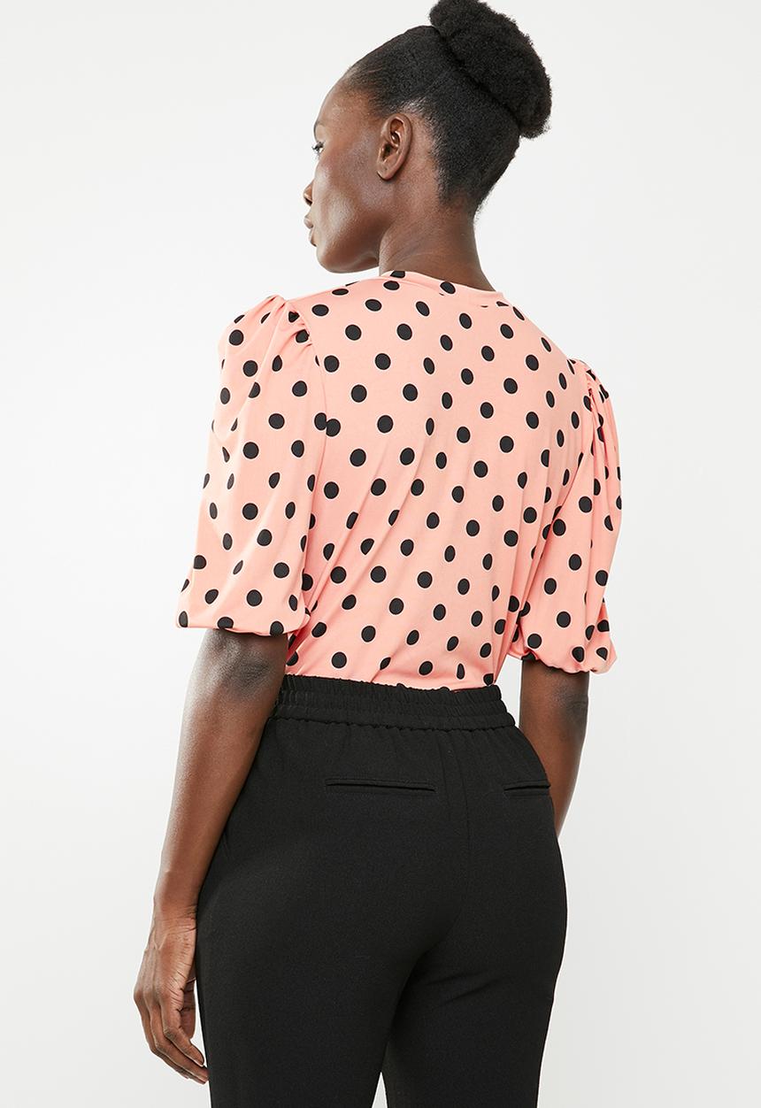 STYLE REPUBLIC - Volume sleeve T-shirt - coral & black