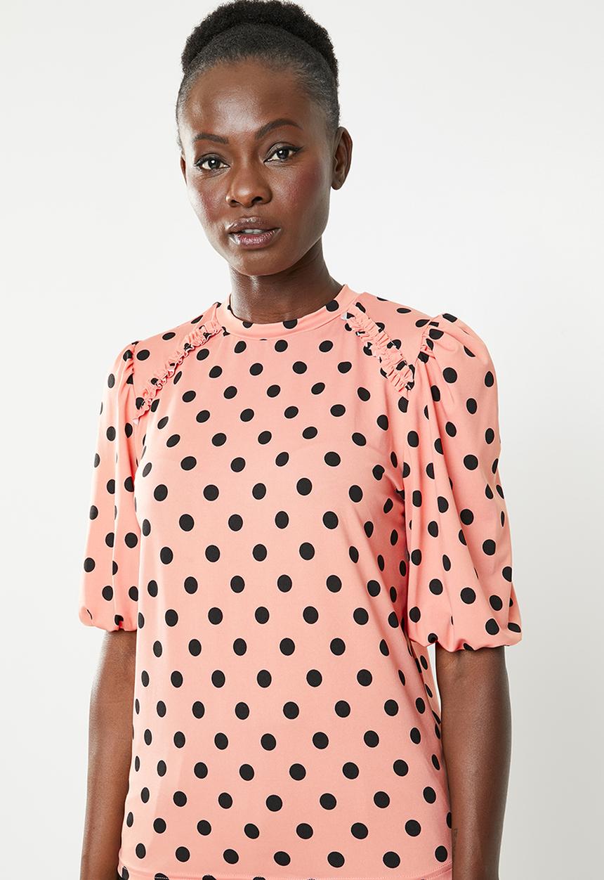 STYLE REPUBLIC - Volume sleeve T-shirt - coral & black