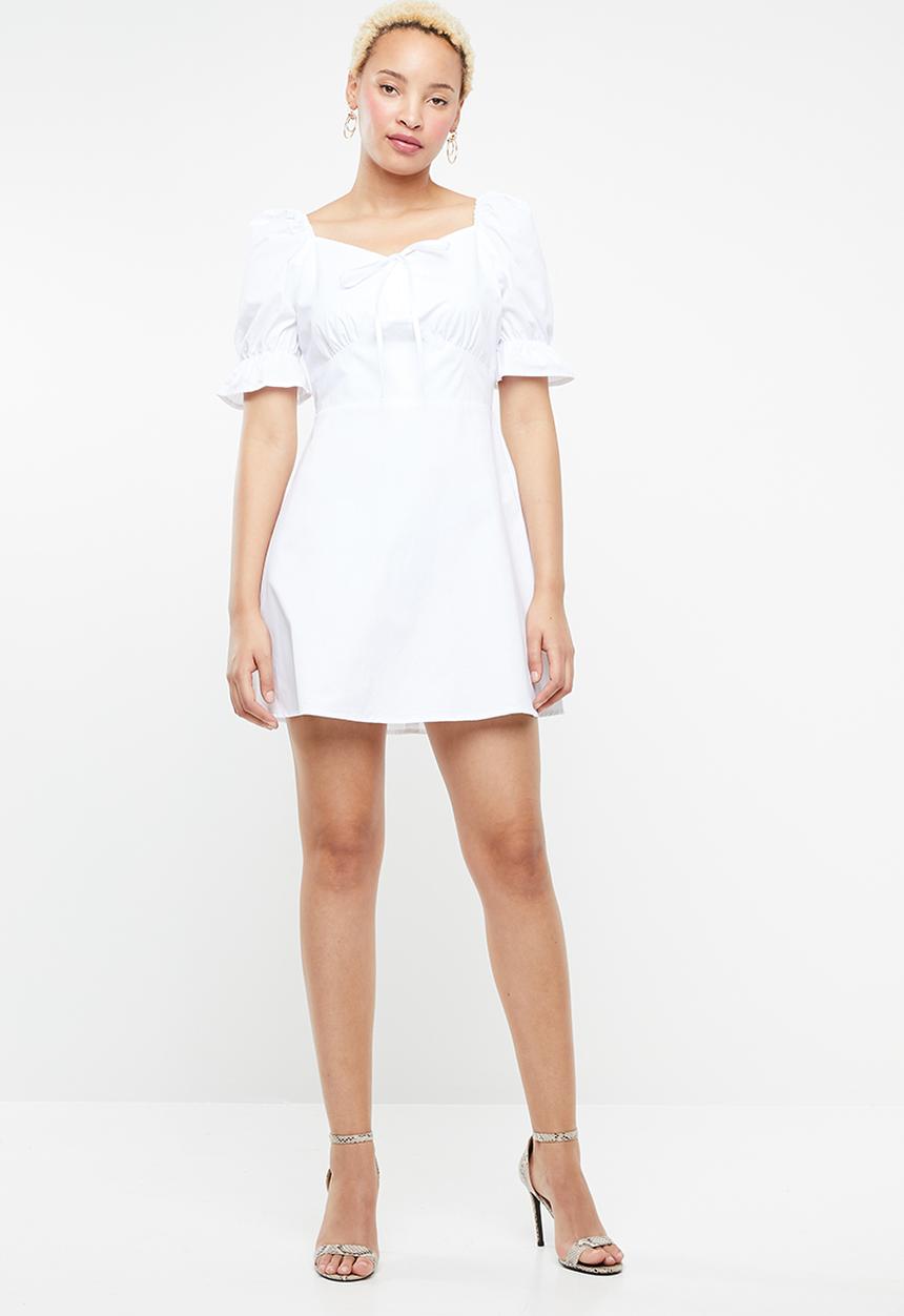 Missguided - Milkmaid puff sleeves mini dress - white