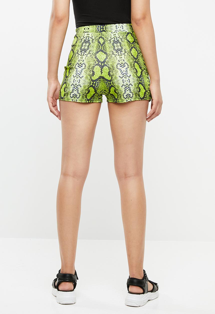 Missguided - Lime snake wrap skort - green & black 