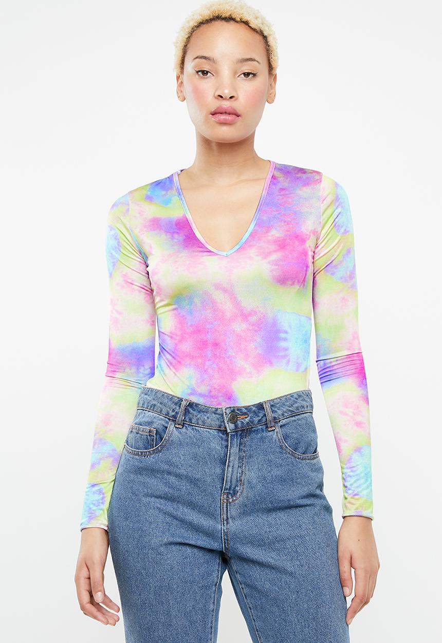 Missguided - Tie dye v neck bodysuit - multi