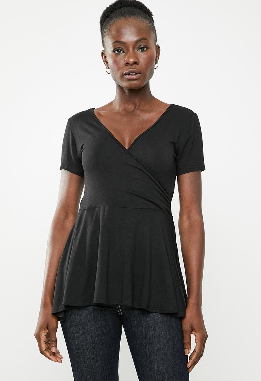 edit - Peplum short sleeve top - black