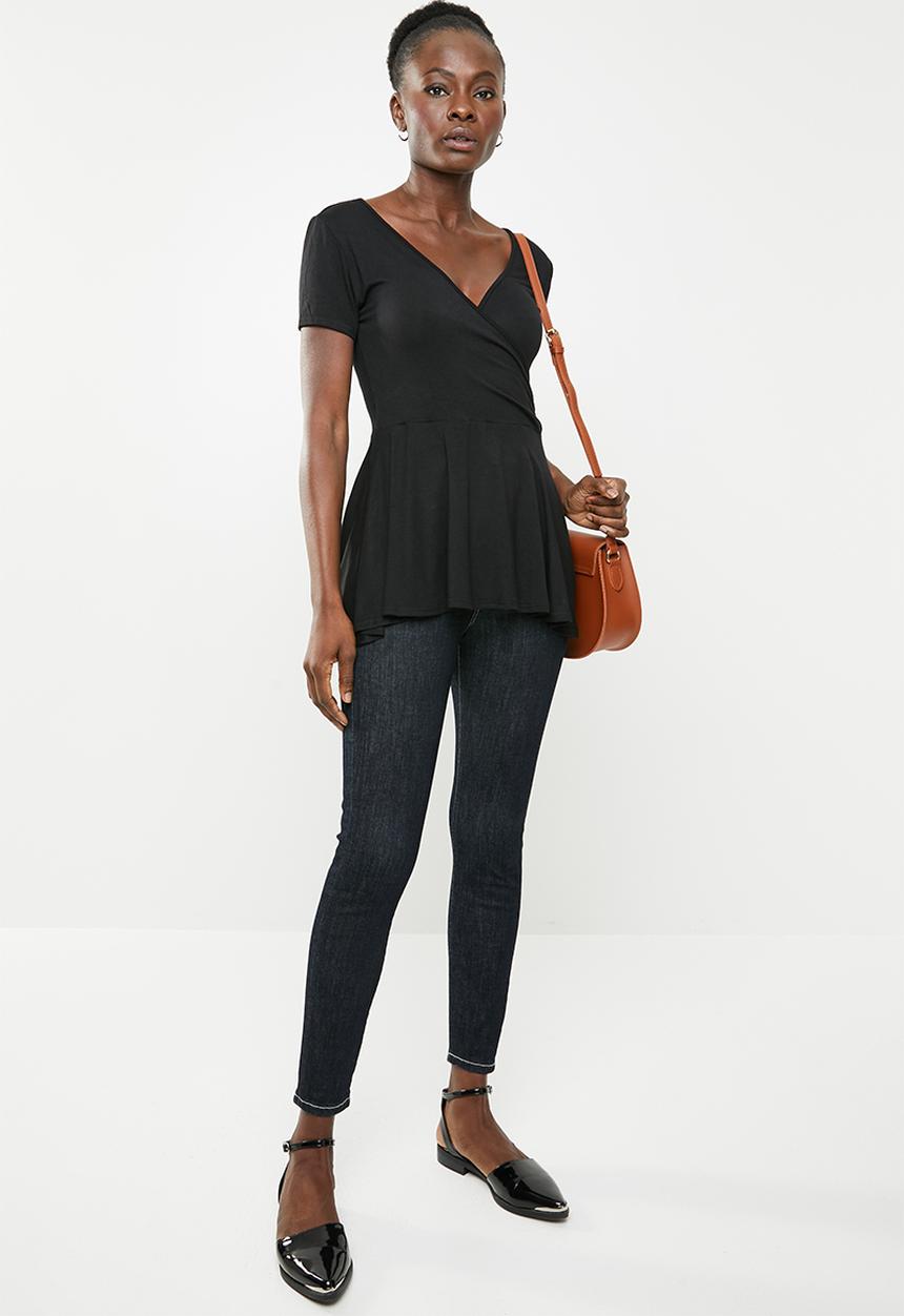 edit - Peplum short sleeve top - black