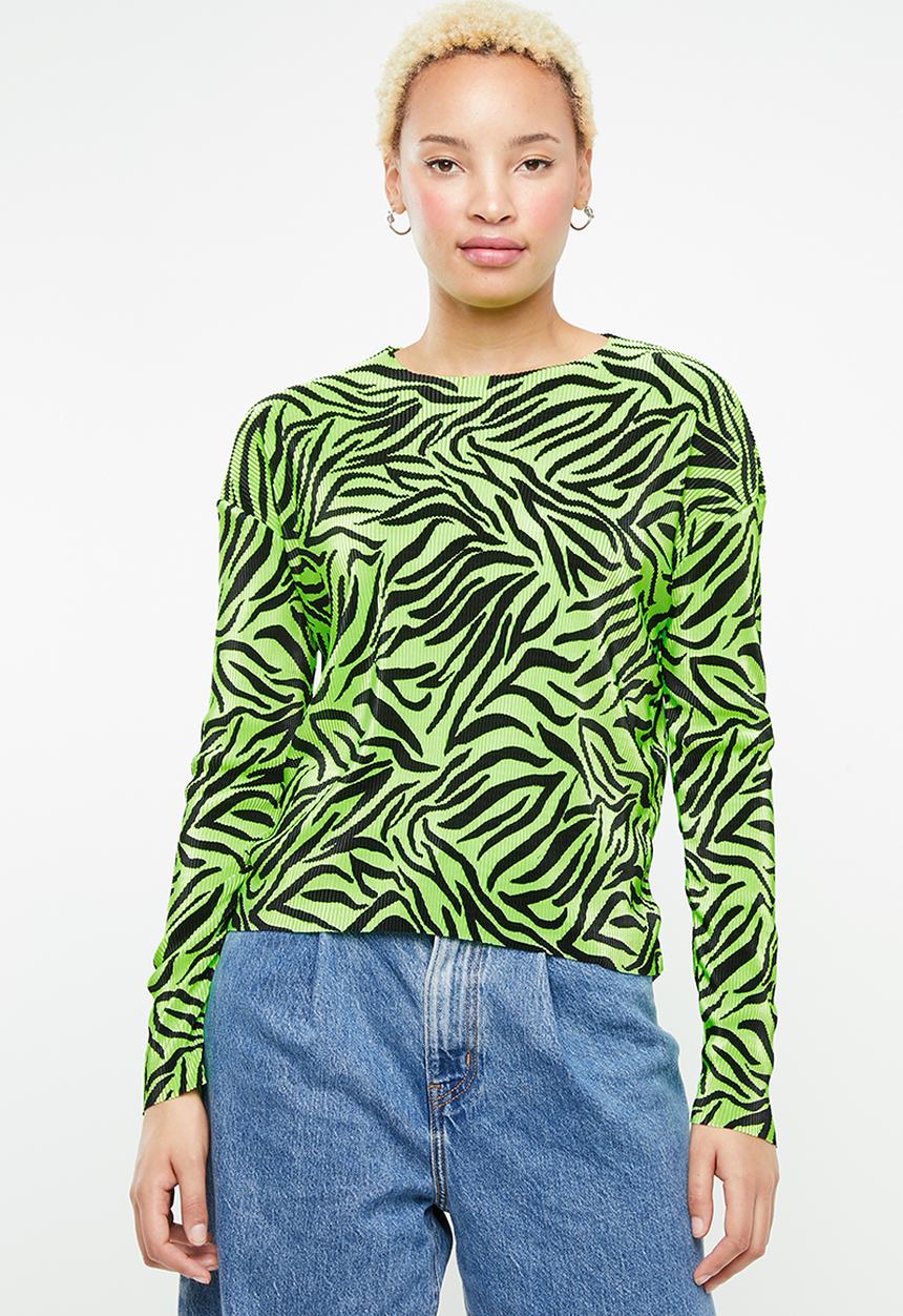 Missguided - Plisse zebra top - green & black 