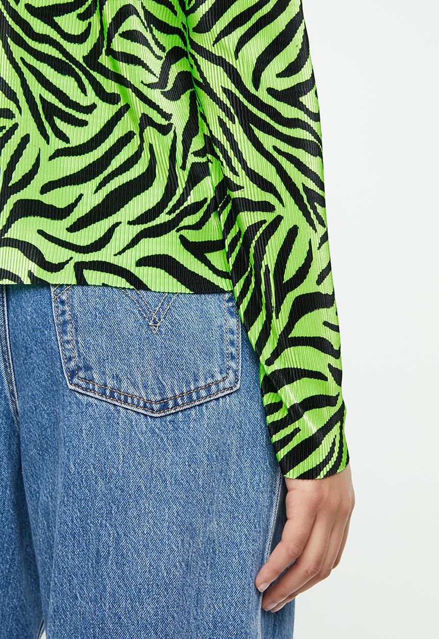 Missguided - Plisse zebra top - green & black 