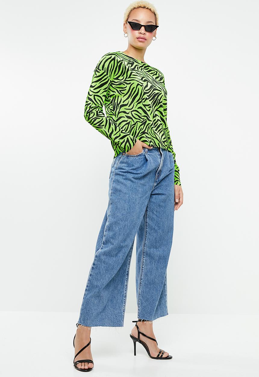Missguided - Plisse zebra top - green & black 