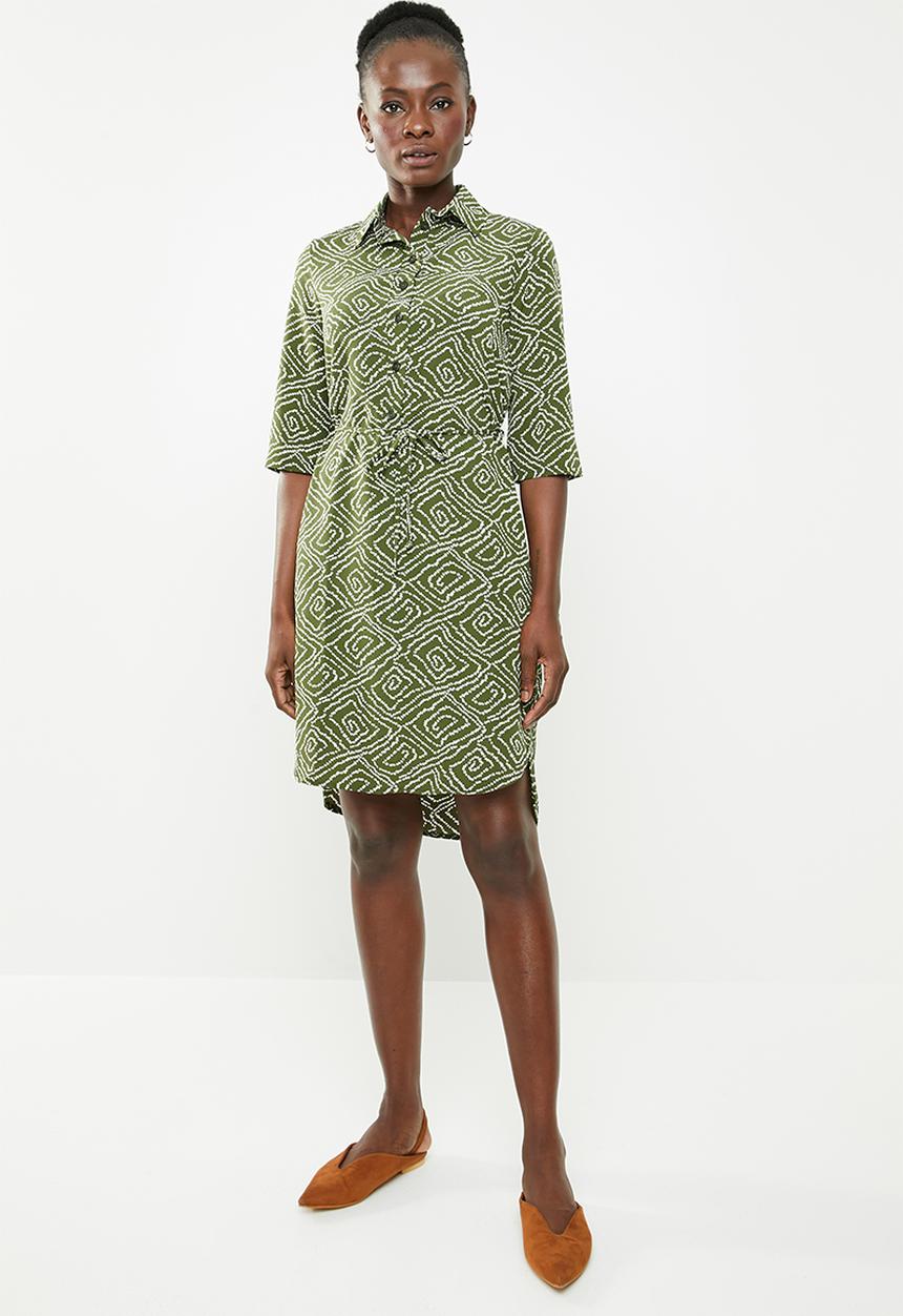 edit - Short sleeve shirt dress - green & white