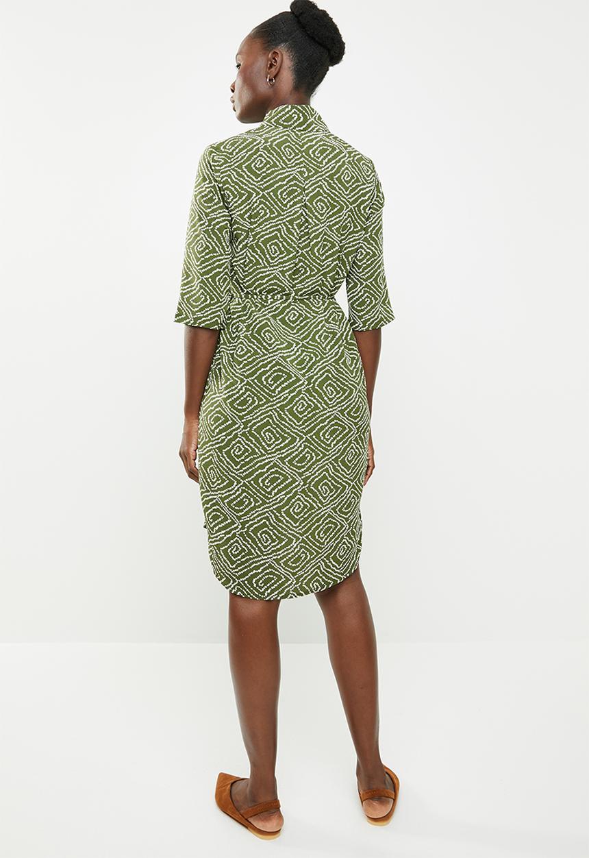 edit - Short sleeve shirt dress - green & white