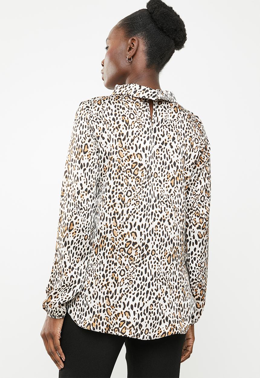 edit - Lantern sleeve blouse - cream & brown