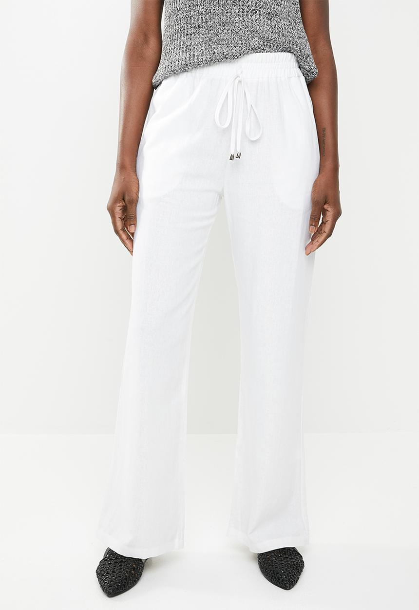 edit - Linen blend pants with draw cord - white