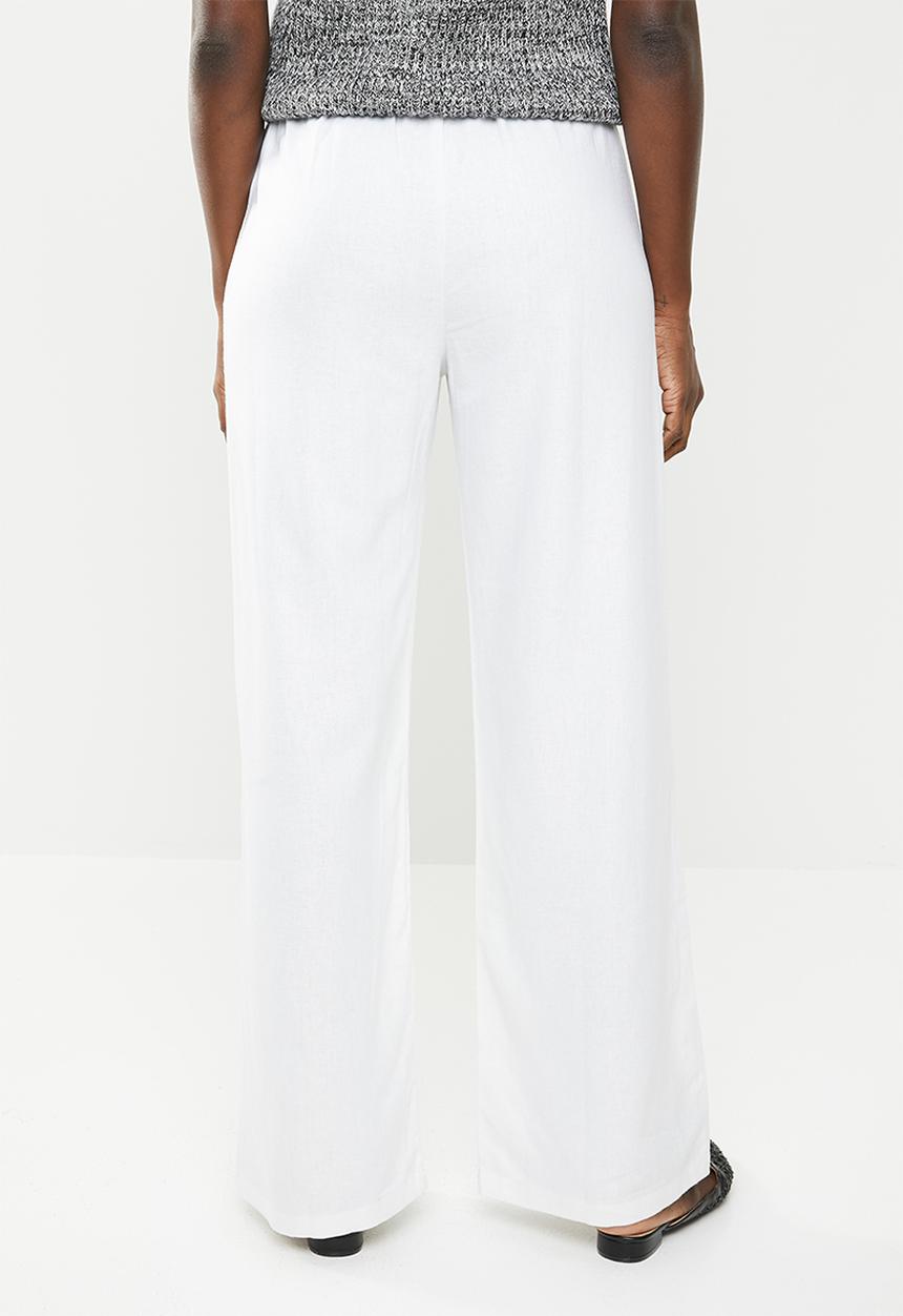 edit - Linen blend pants with draw cord - white