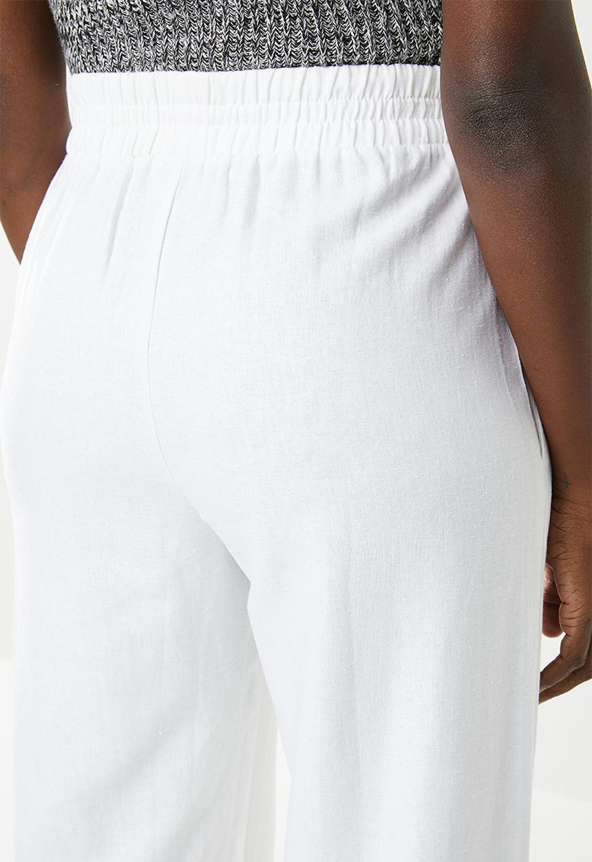 edit - Linen blend pants with draw cord - white