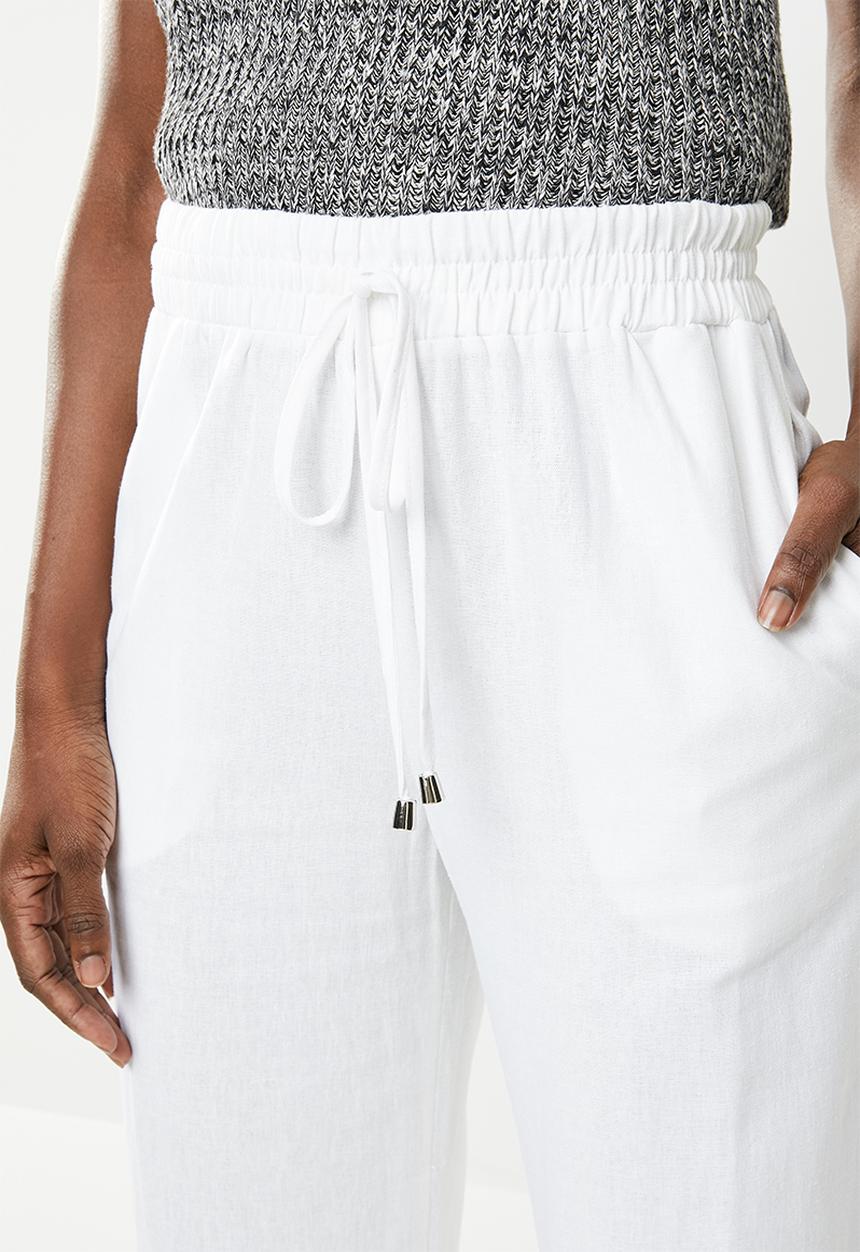 edit - Linen blend pants with draw cord - white