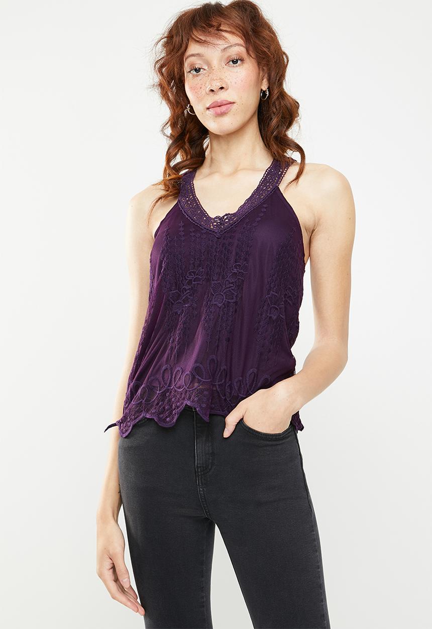 c(inch) - Lace trim cami - purple