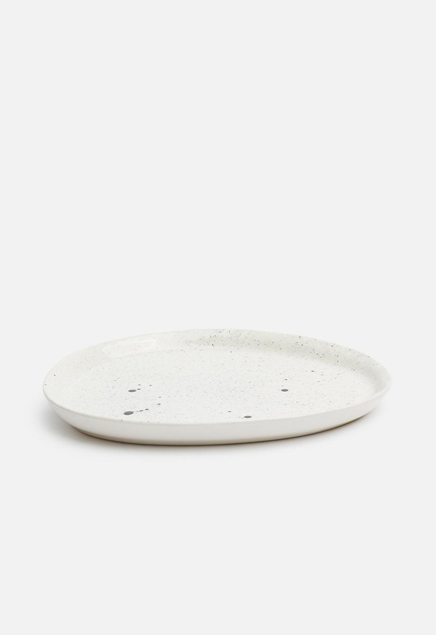 Urchin Art - Oval splash trinket tray - white & black