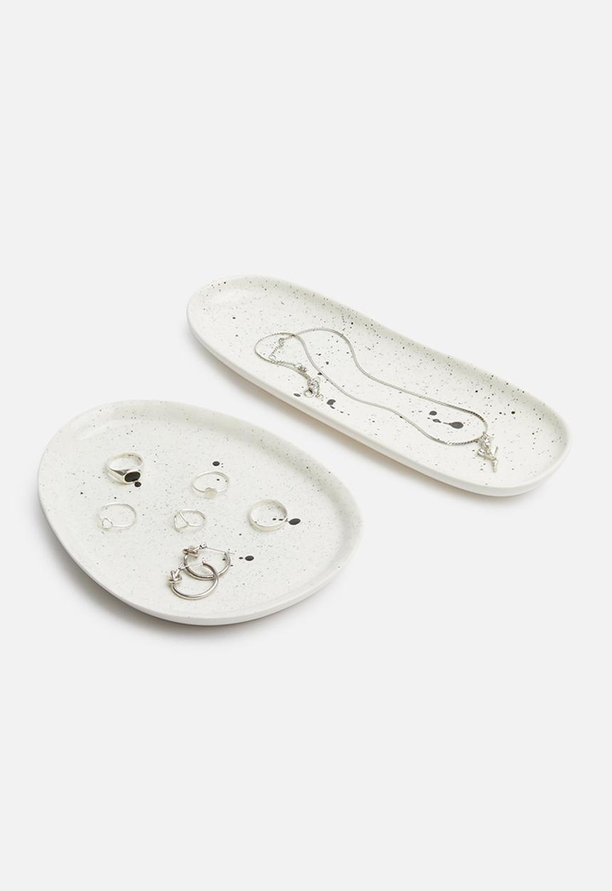 Urchin Art - Oval splash trinket tray - white & black