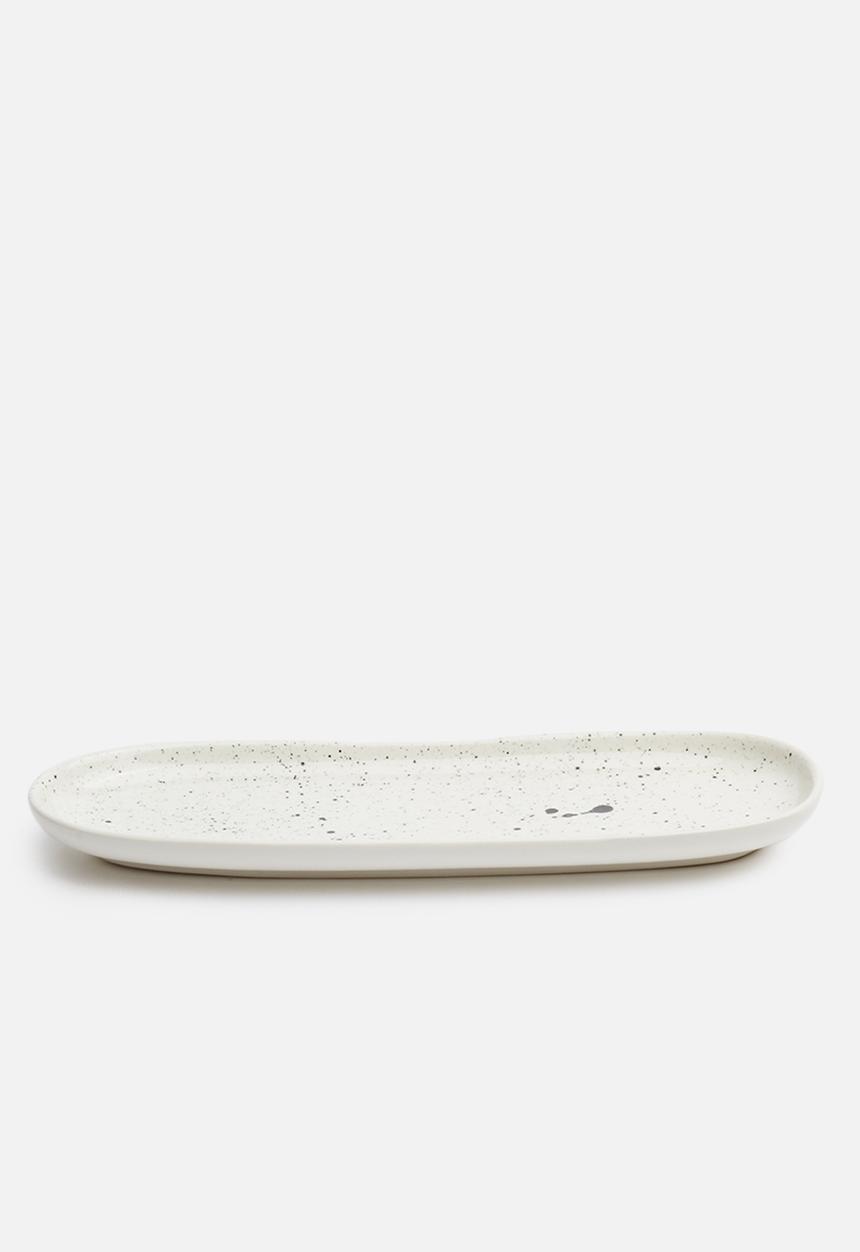 Urchin Art - Oblong splash trinket tray - white & black