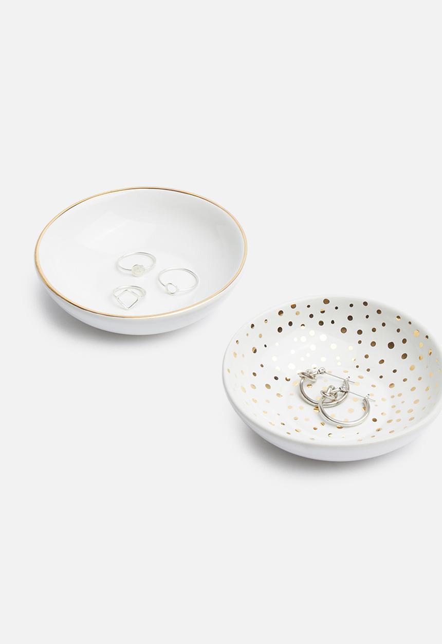 Urchin Art - Gold trinket bowls set of 2 - white & gold