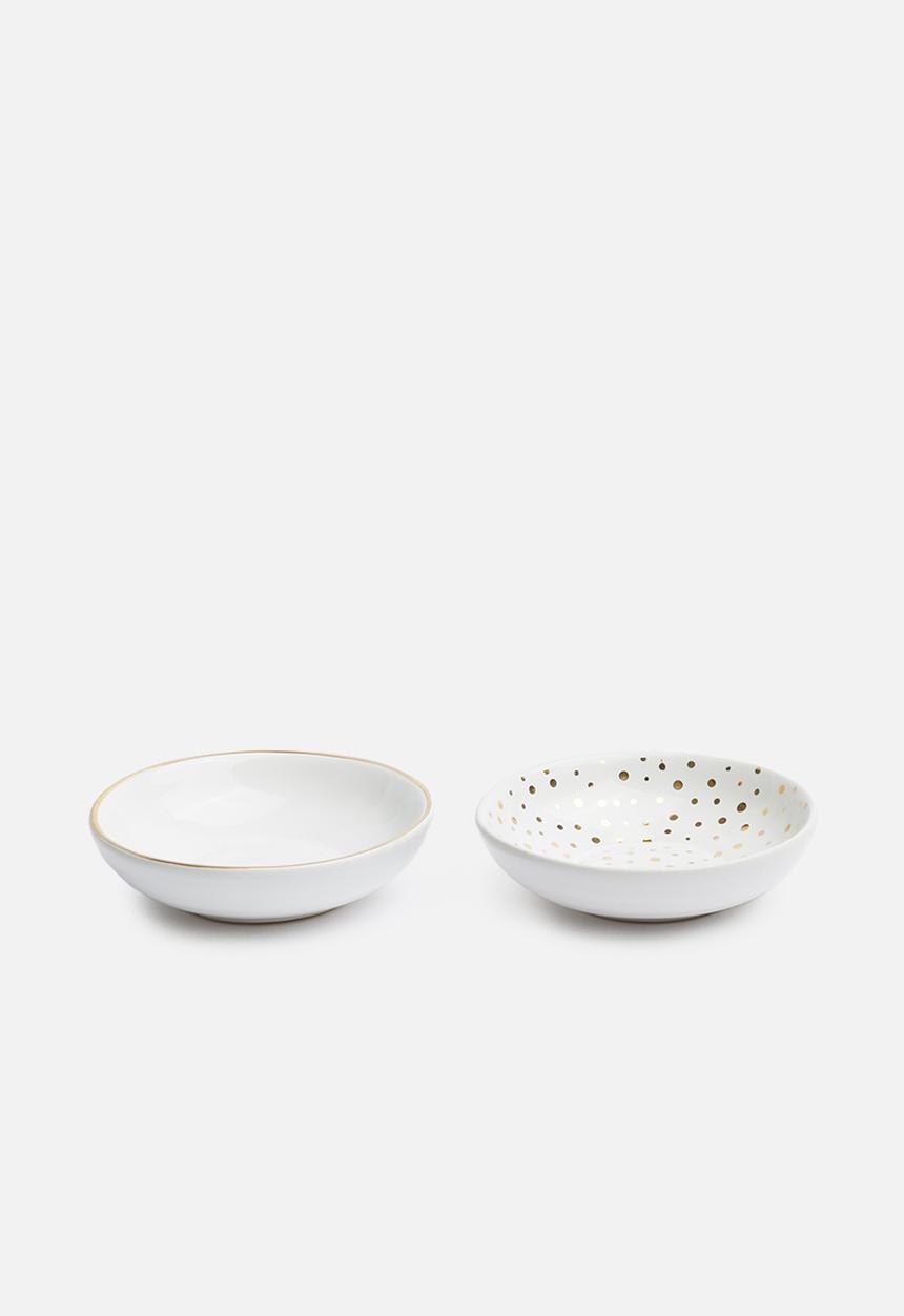 Urchin Art - Gold trinket bowls set of 2 - white & gold