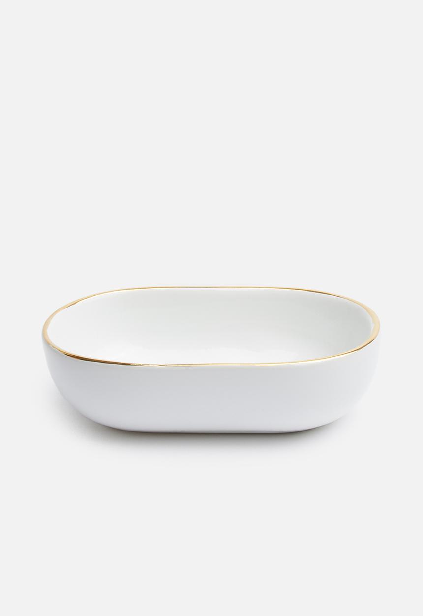 Urchin Art - Gold rim soap dish - white & gold