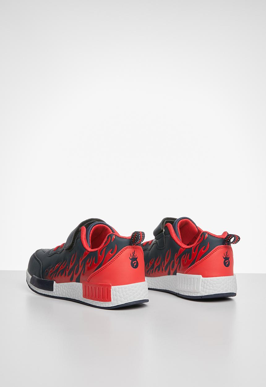 Pop Candy - Flames velcro strap sneaker - navy & red