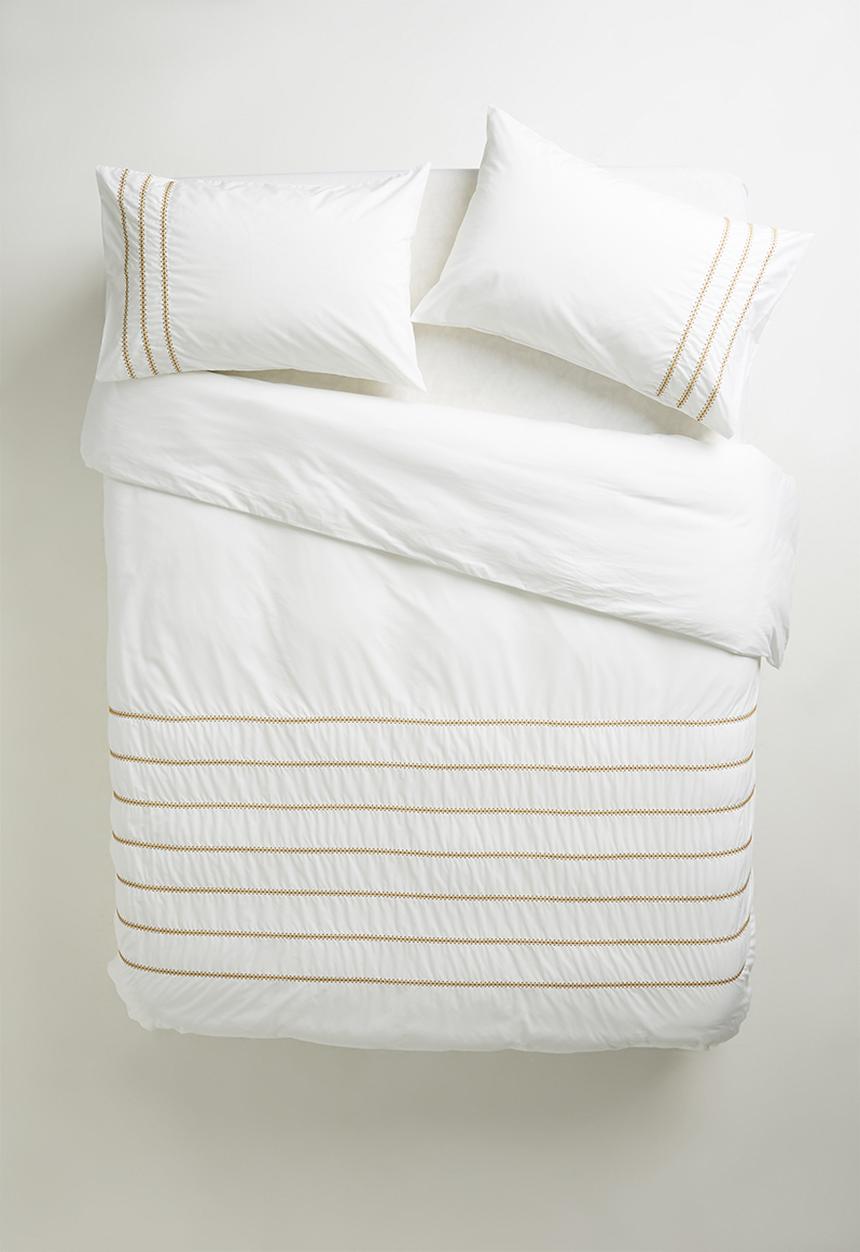 Sheraton Textiles - Sierra embroidered duvet cover set - white & mustard