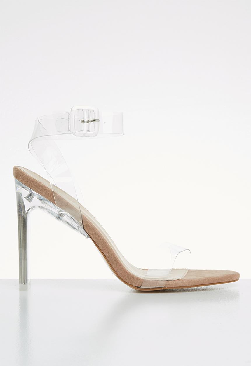 Public Desire - Faux suede transparent heel sandal - neutral