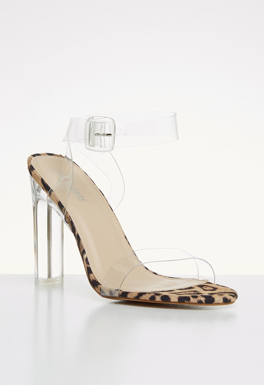 Public Desire - Faux suede transparent heel sandal - brown & black