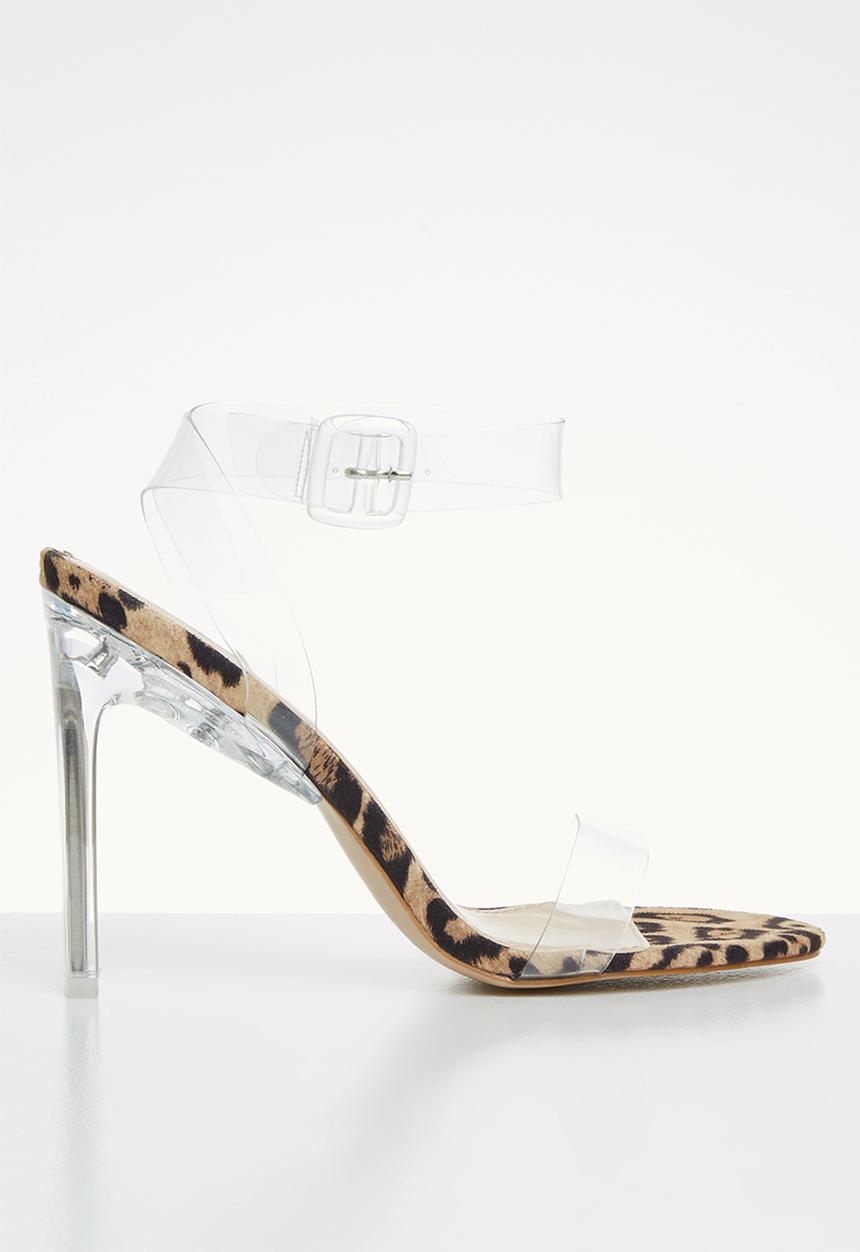 Public Desire - Faux suede transparent heel sandal - brown & black