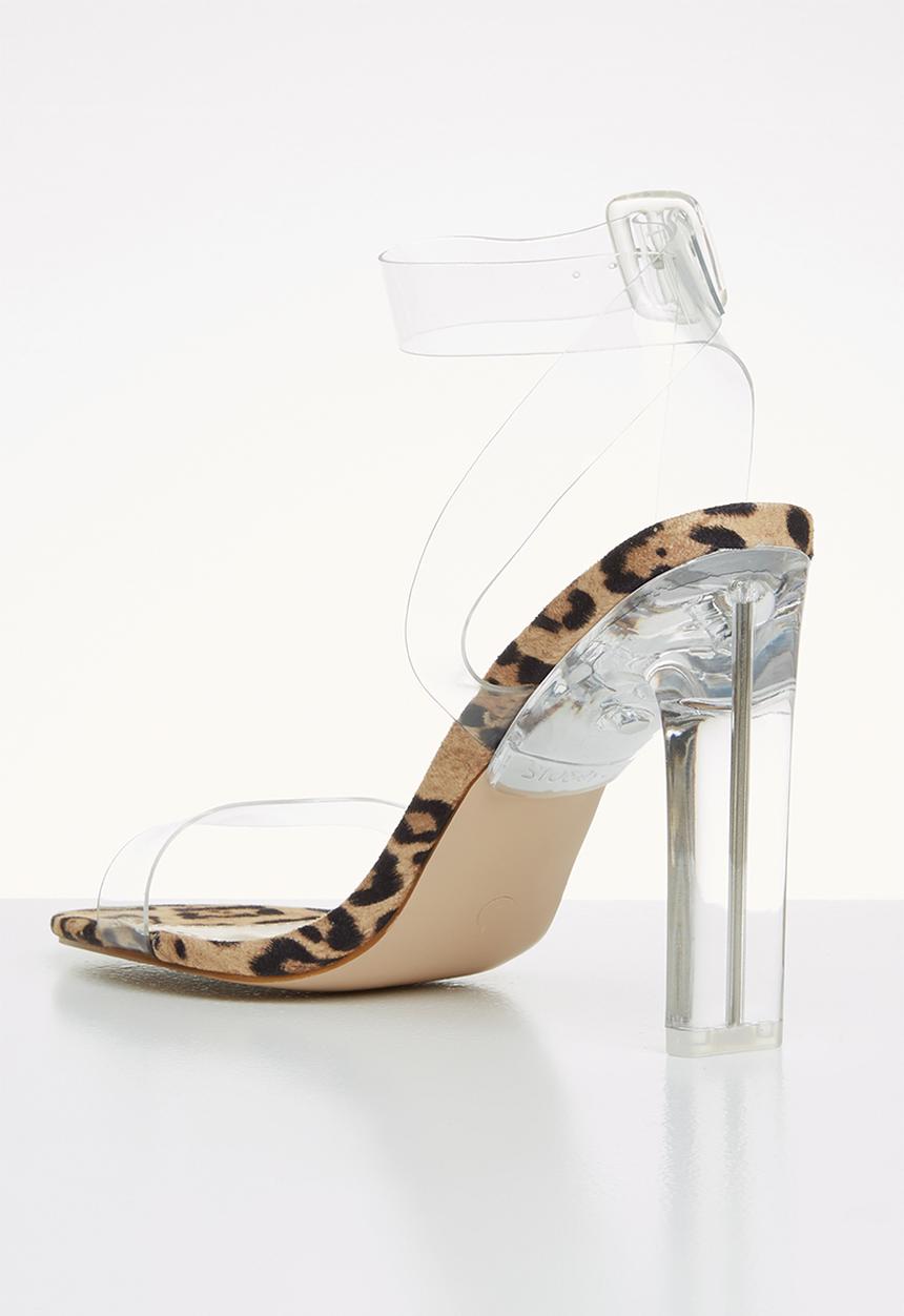 Public Desire - Faux suede transparent heel sandal - brown & black