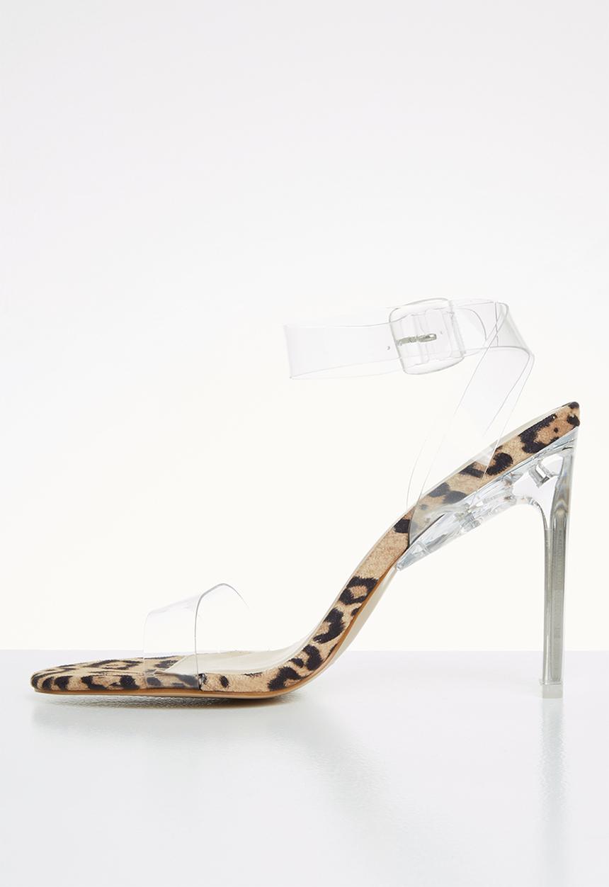 Public Desire - Faux suede transparent heel sandal - brown & black