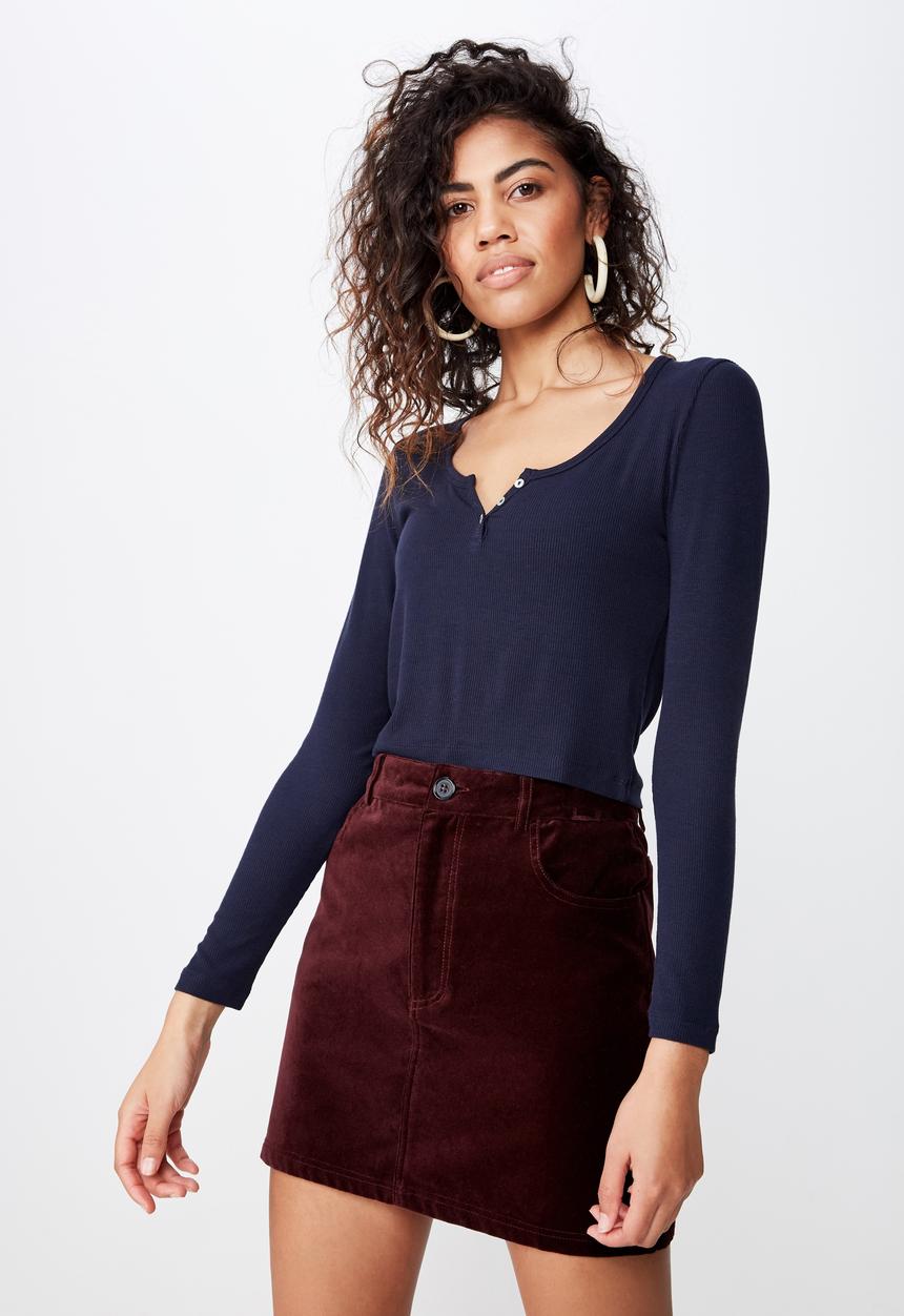 Cotton On - Gemima henley long sleeve top - navy
