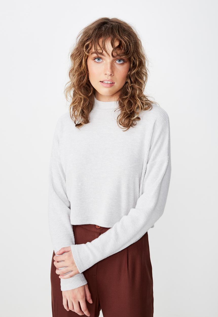 Cotton On - Jasper mock neck textured long sleeve top  - grey
