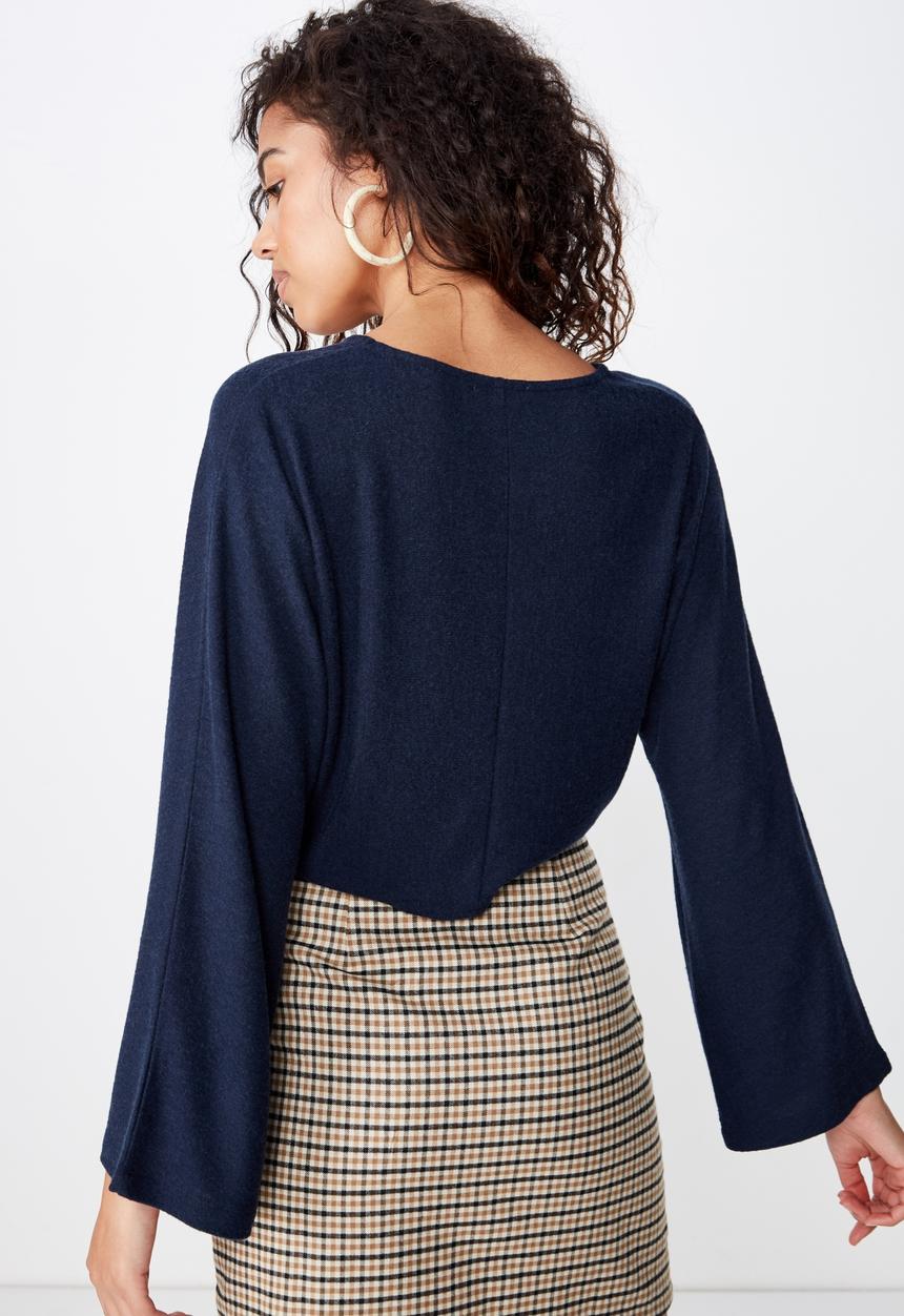 Cotton On - Mac tie front kimono sleeve top  - navy