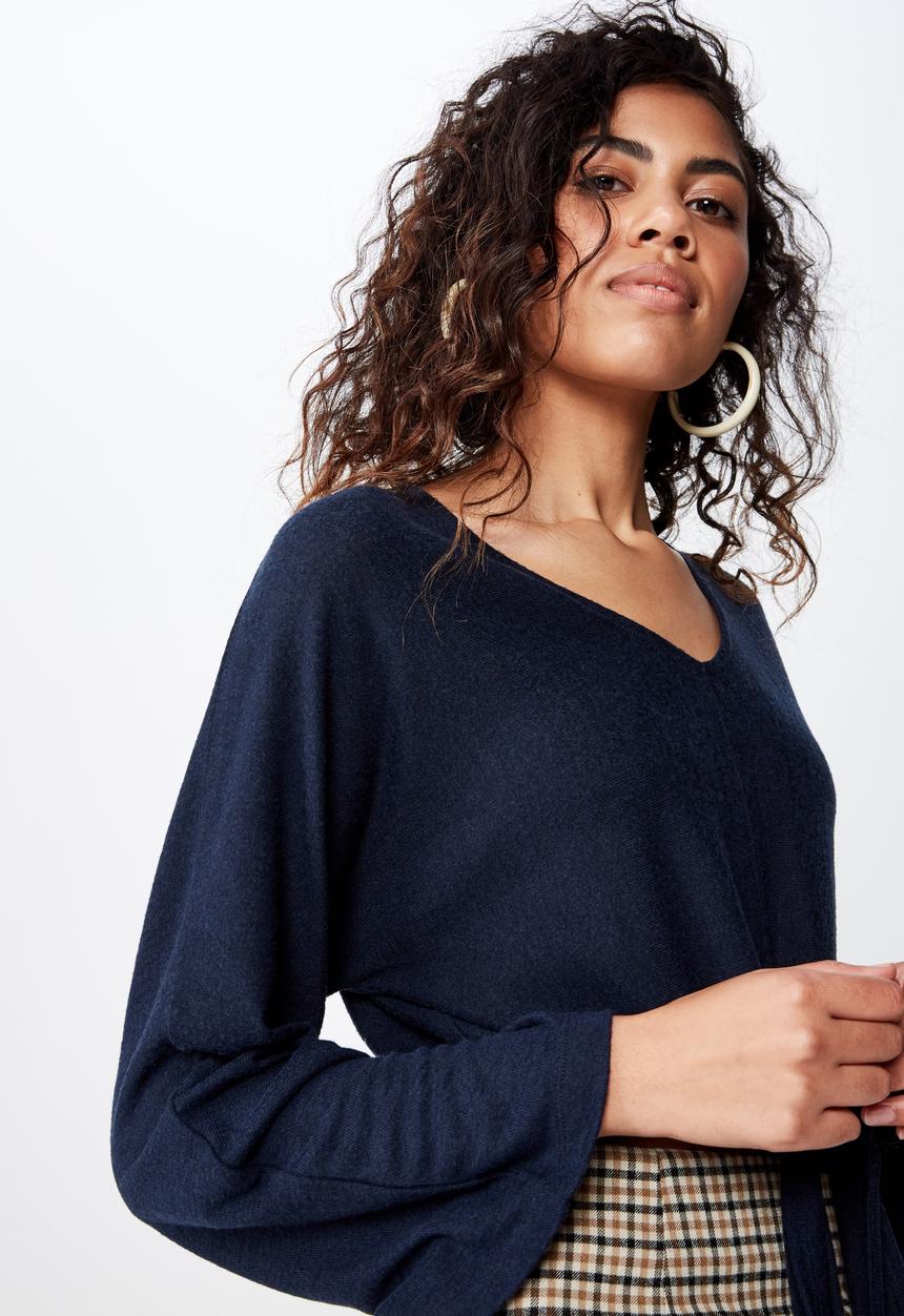 Cotton On - Mac tie front kimono sleeve top  - navy