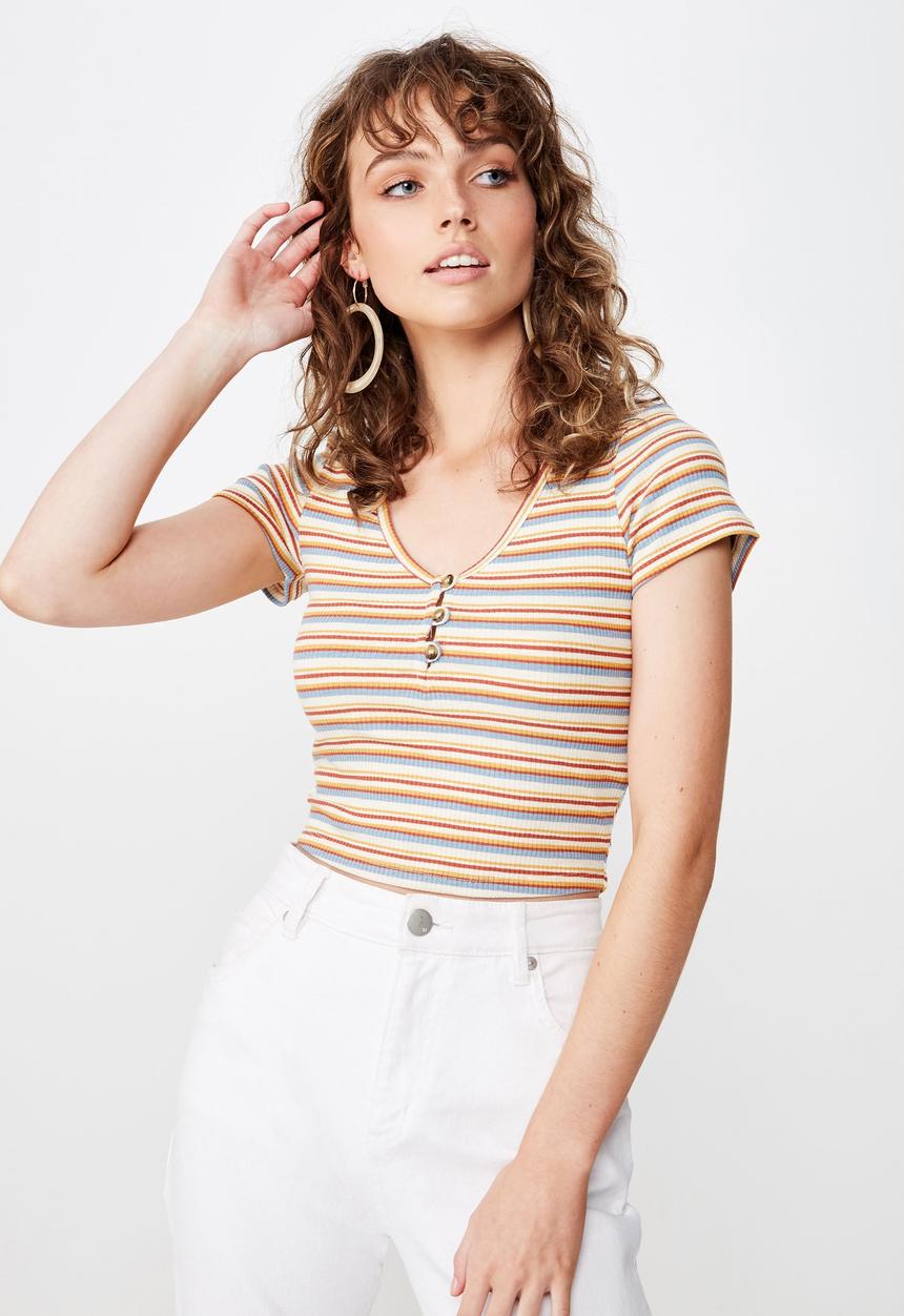 Cotton On - Lylah henley short sleeve top - multi
