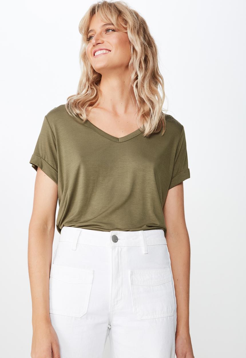 Cotton On - Karly short sleeve v neck top  - green