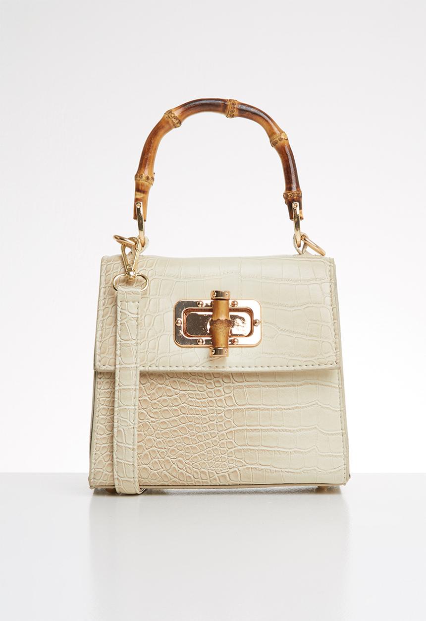 Superbalist - Wooden handle faux croc leather bag - cream