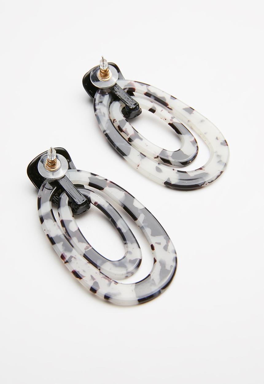 Superbalist - Double hoop resin earrings - black & white 
