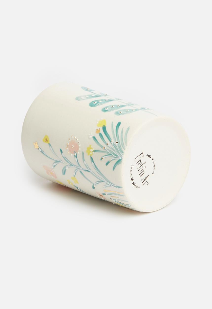 Urchin Art - Floral toothbrush tumbler - white & multi