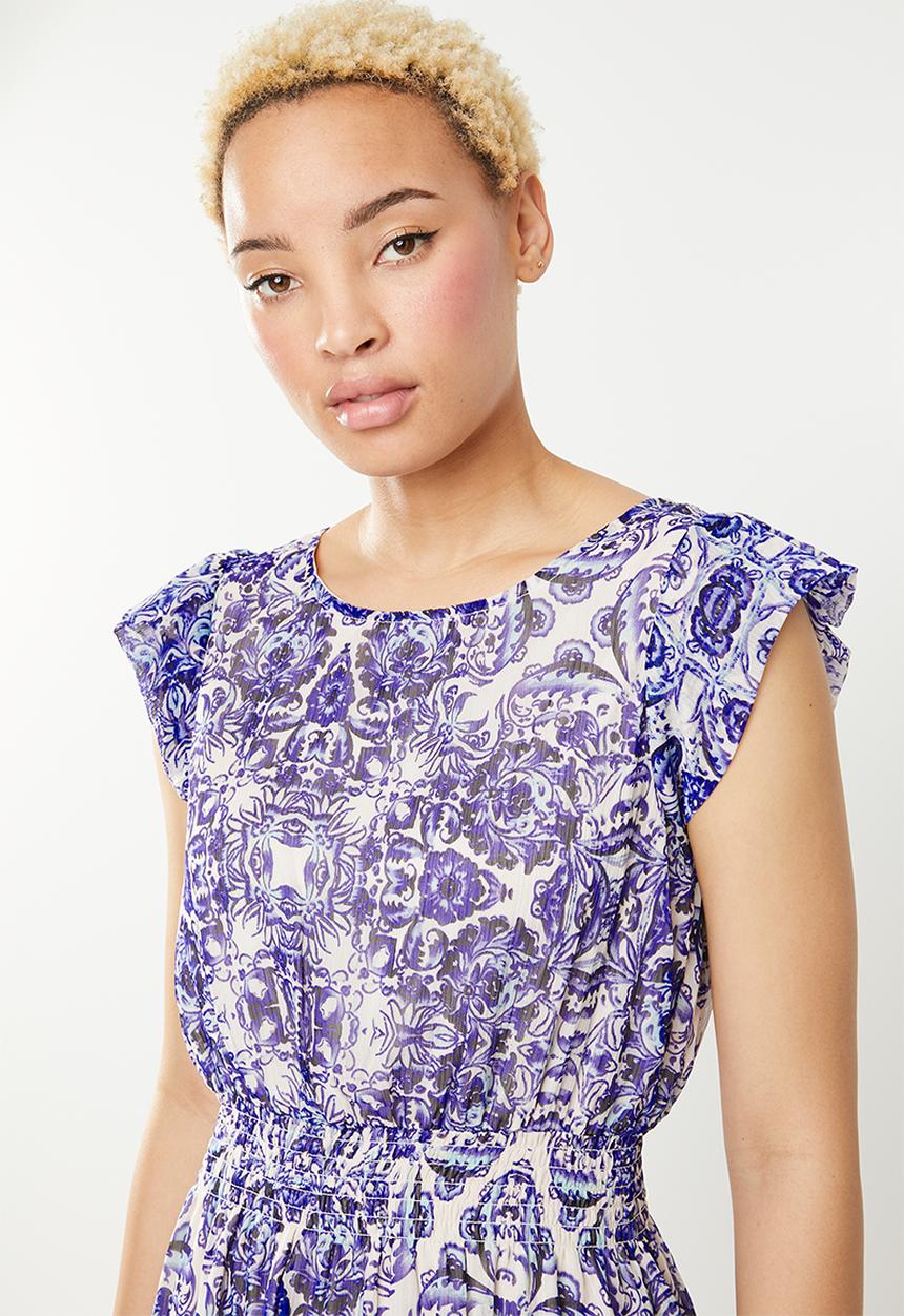 c(inch) - Frill sleeve fit and flare dress - multi