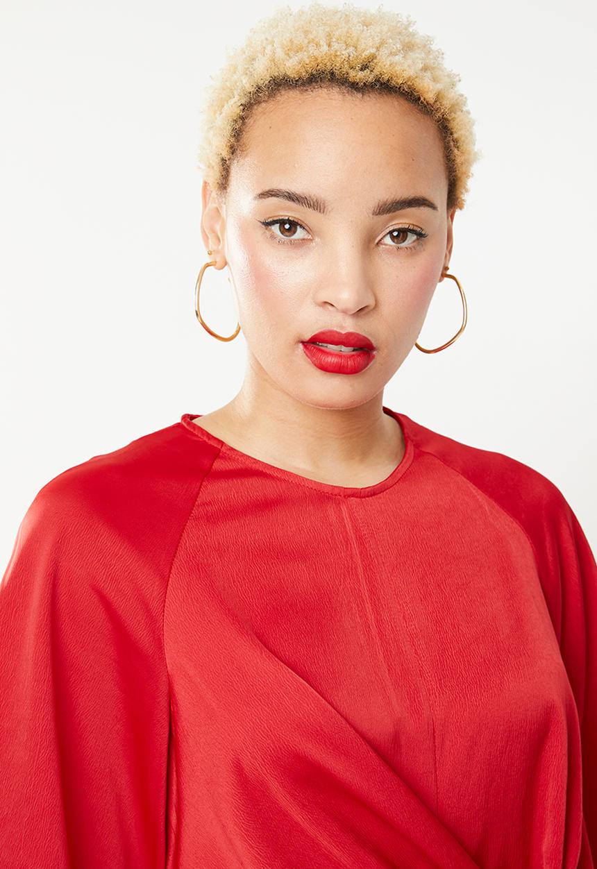 Missguided - Tie front kimono 3/4 sleeve playsuit - red