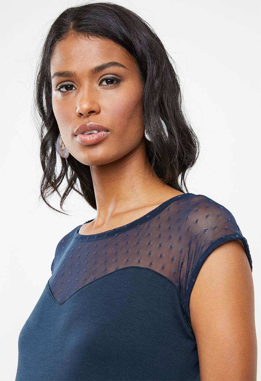 Cherry Melon - Maternity Dobby mesh gauged dress - navy