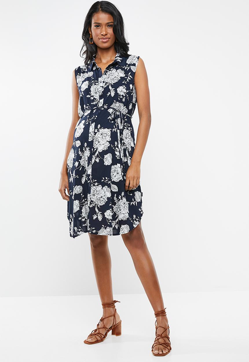 Cherry Melon - Sleeveless shirt dress - navy & white 