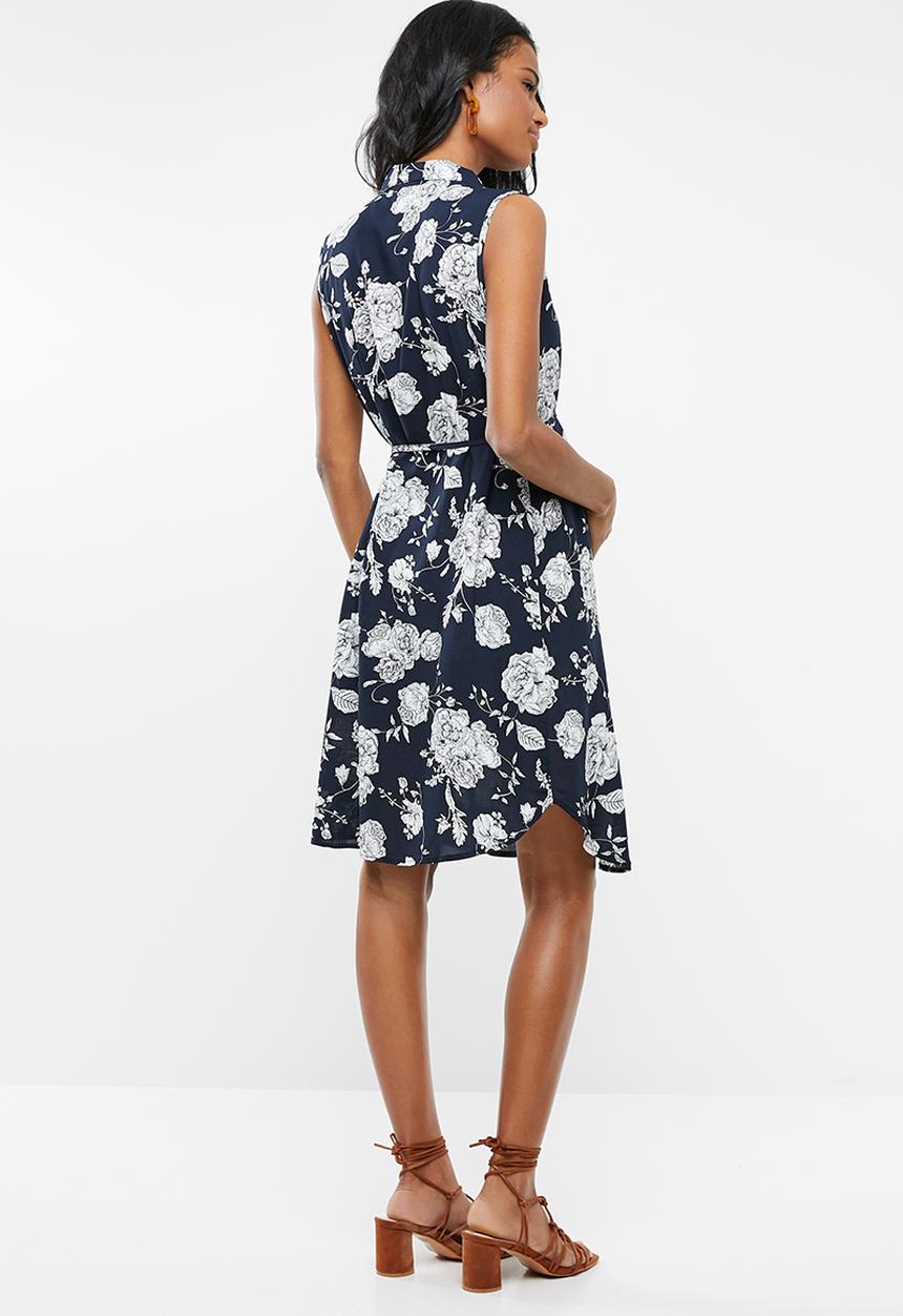 Cherry Melon - Sleeveless shirt dress - navy & white 