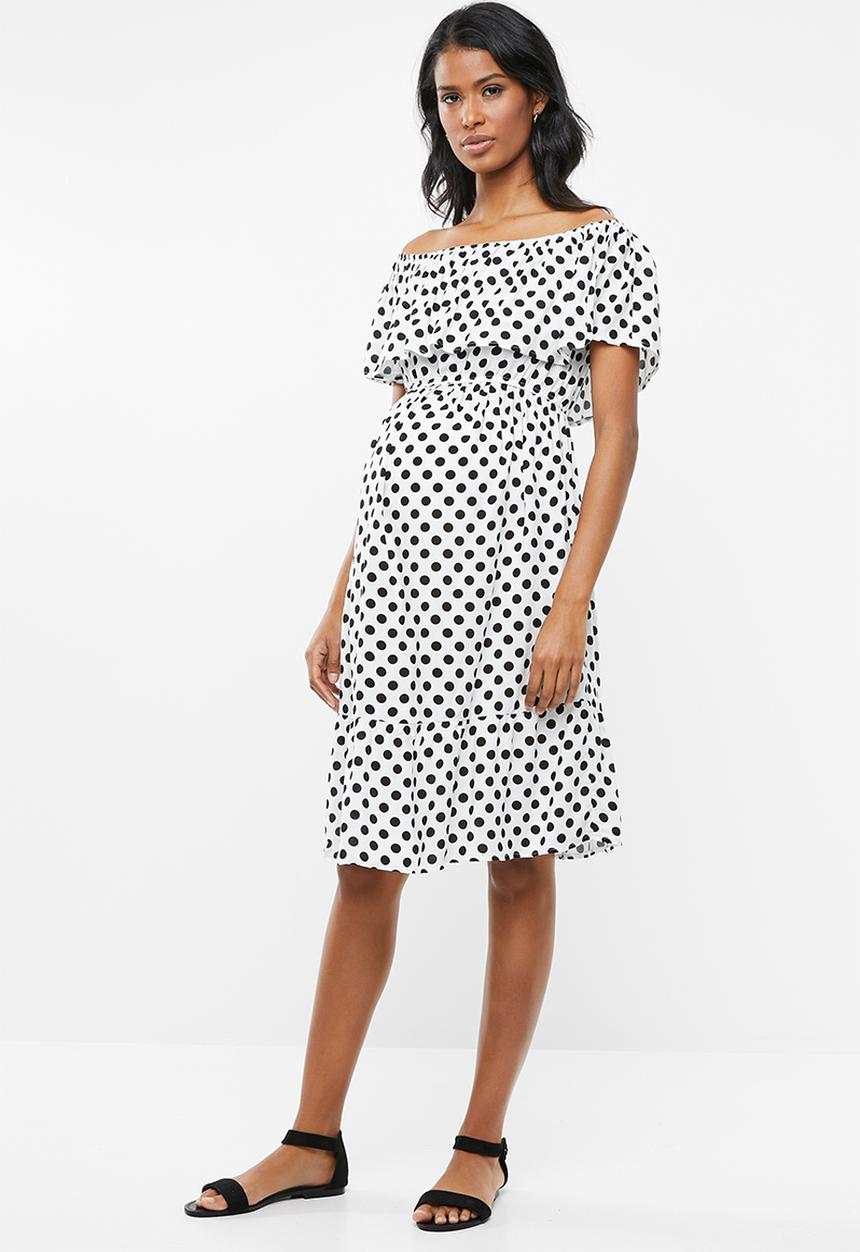 edit Maternity - Bardot frill dress - white & black 