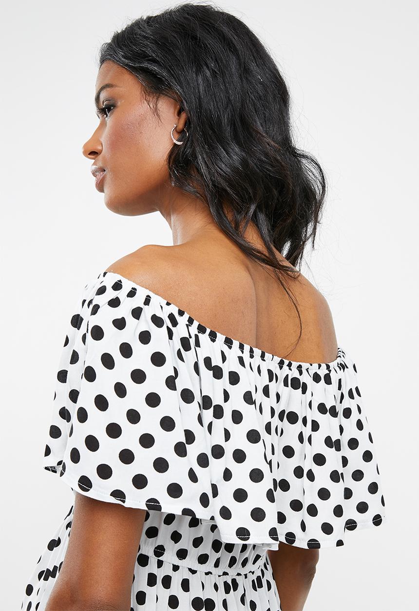 edit Maternity - Bardot frill dress - white & black 